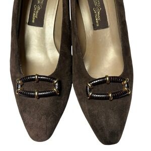 Brown Suede Sesto Meucci Buckle Pumps Women's Heels‎ Size 7M Italy Vintage